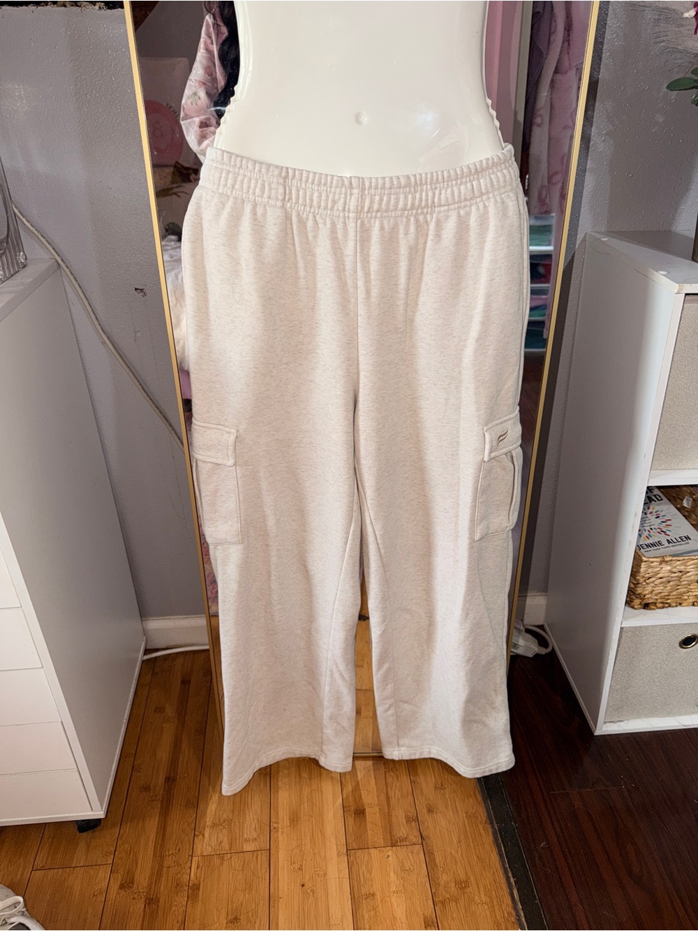 Fabletics Cream Cargo Wide-Leg Track Pants